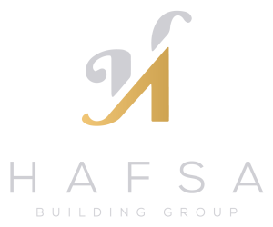 Hafsa Building Group Logo (Gray/Gold - Stacked)