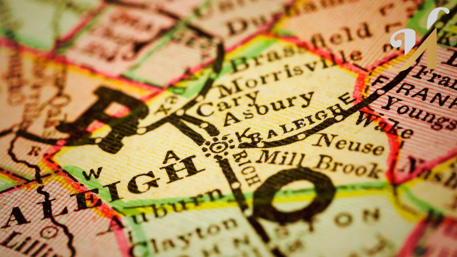 Close-up of Wake, North Carolina on a map.