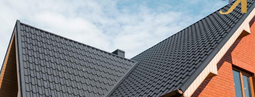 Modern house with black metal roofing.