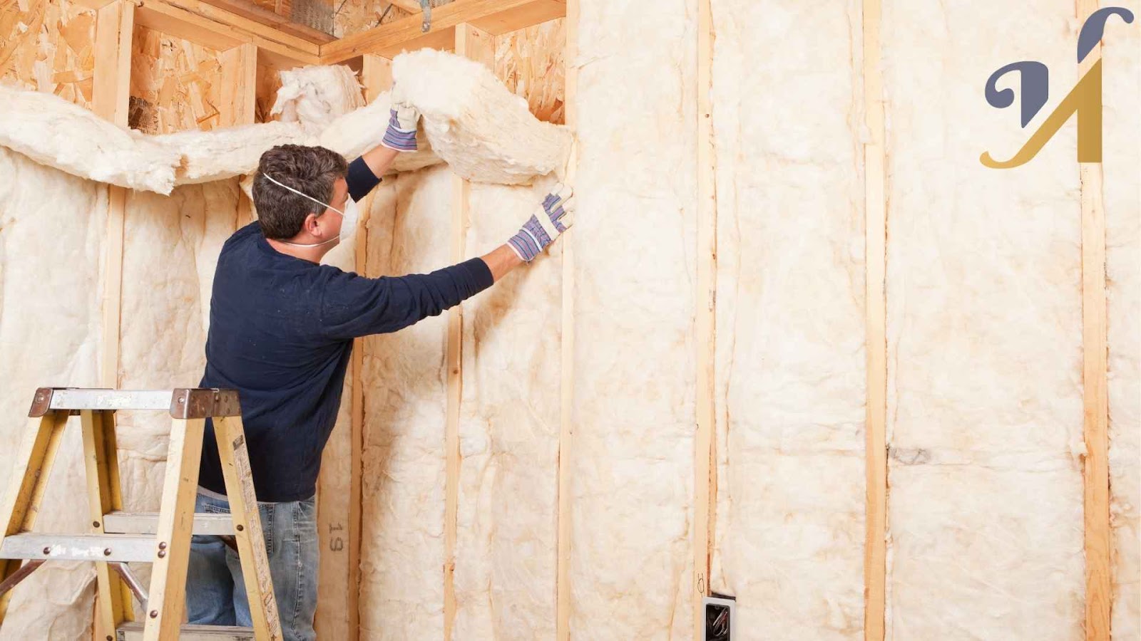 Man installing fiberglass insulation in wall