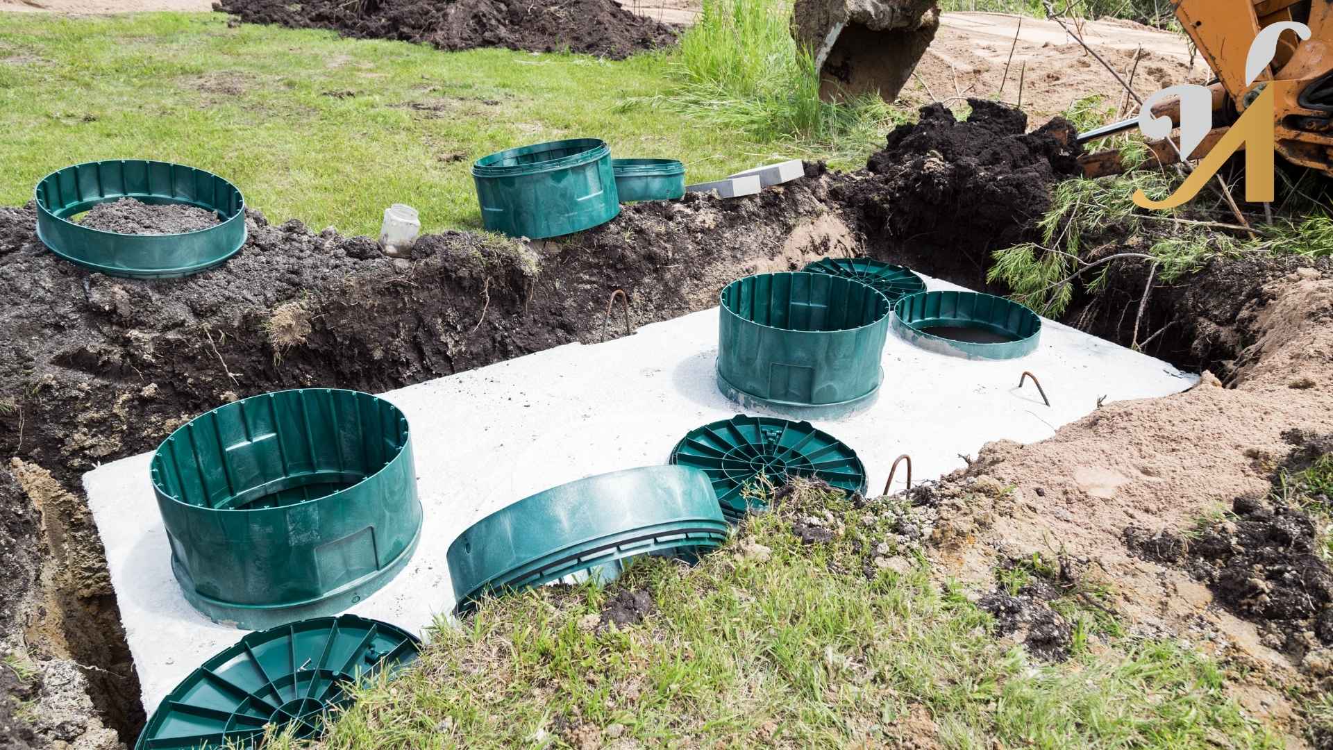 Septic tank installation in progress outdoors