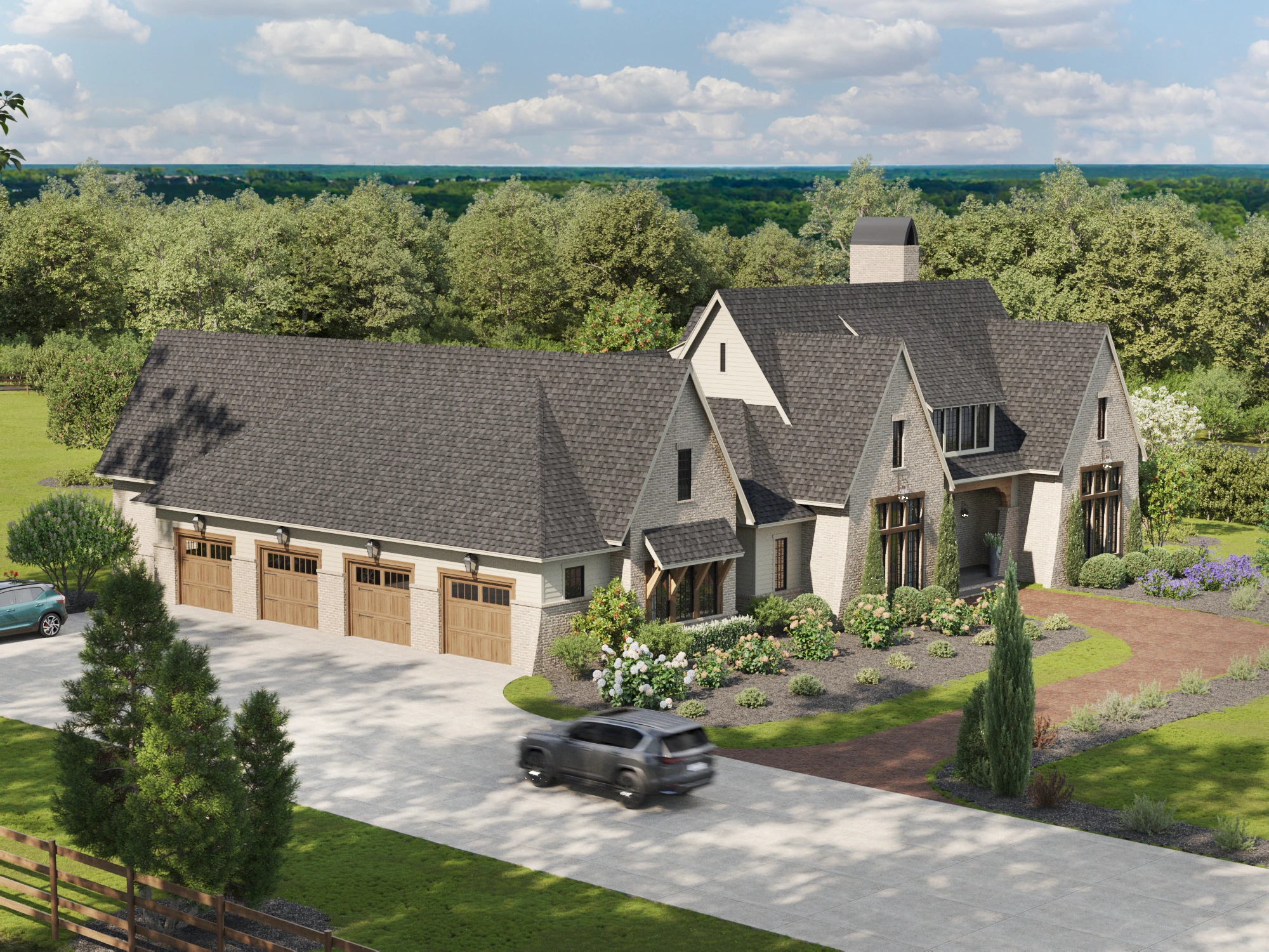 Large house with driveway and garden