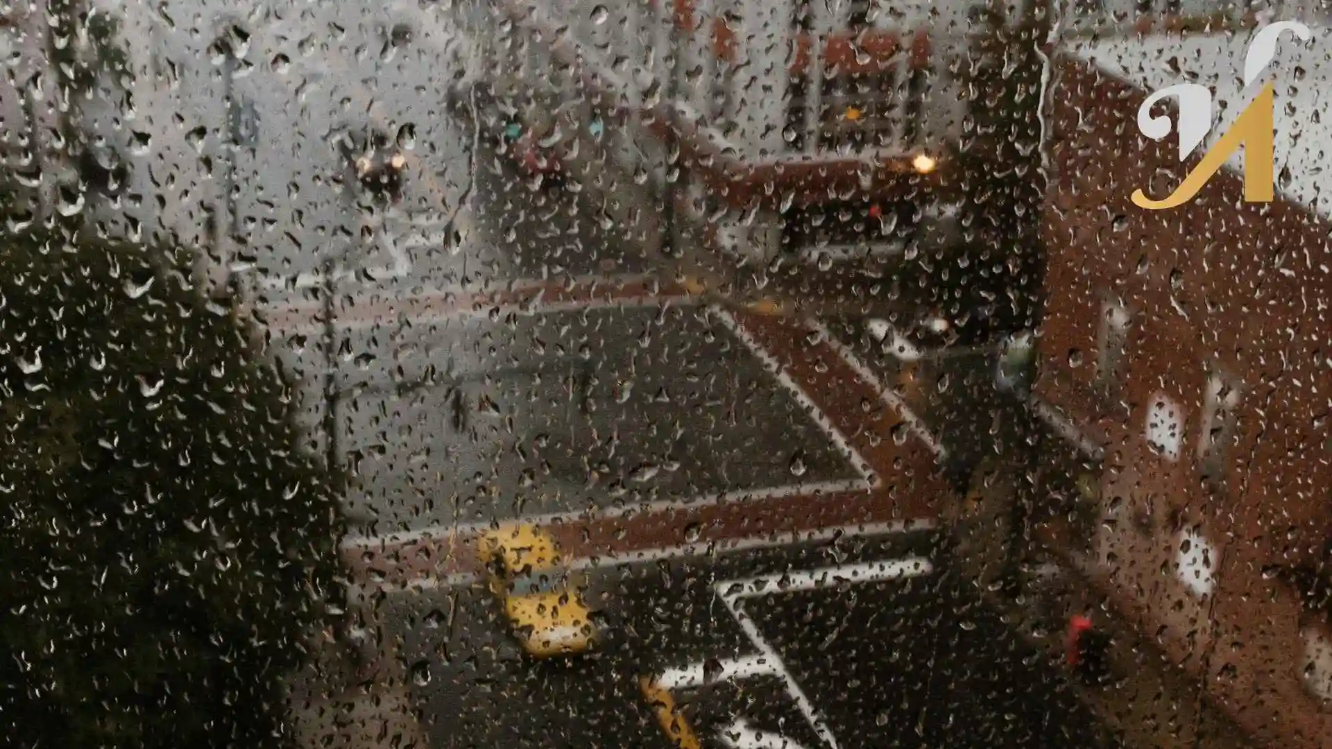A rained on window pane over looking a street in Greensboro where there is a demand for custom homes.
